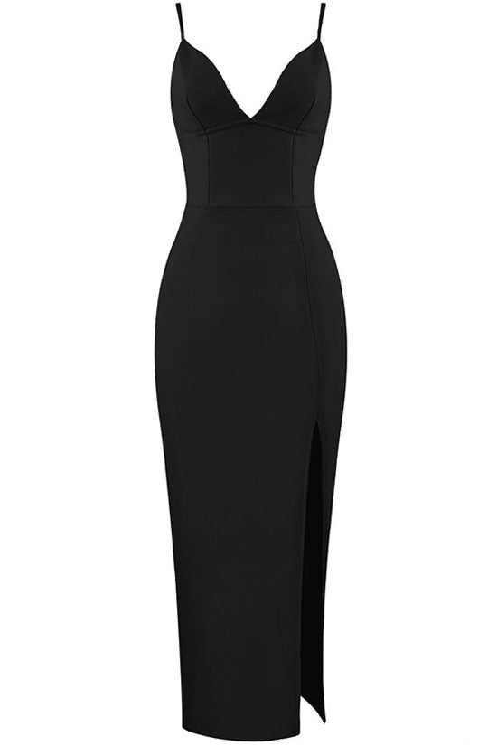 Sweetheart Spaghetti Strap High Slit Bodycon Maxi Dress