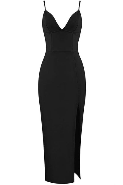 Sweetheart Spaghetti Strap High Slit Bodycon Maxi Dress