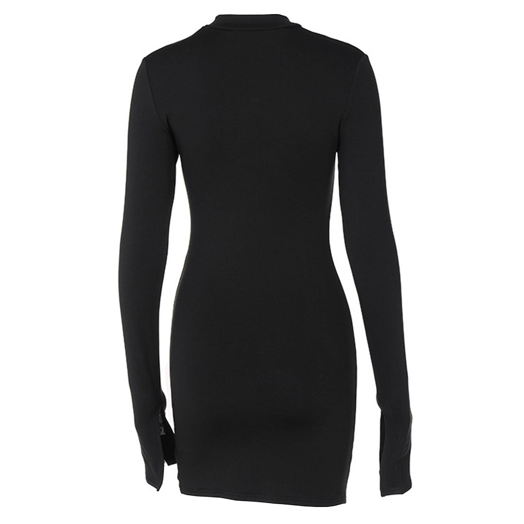 High Neck Long Sleeve Side Split Cutout Mini Dress