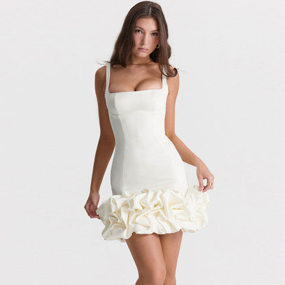 Ruffle Hem Square Neck Sleeveless Bodycon Mini Dress 2