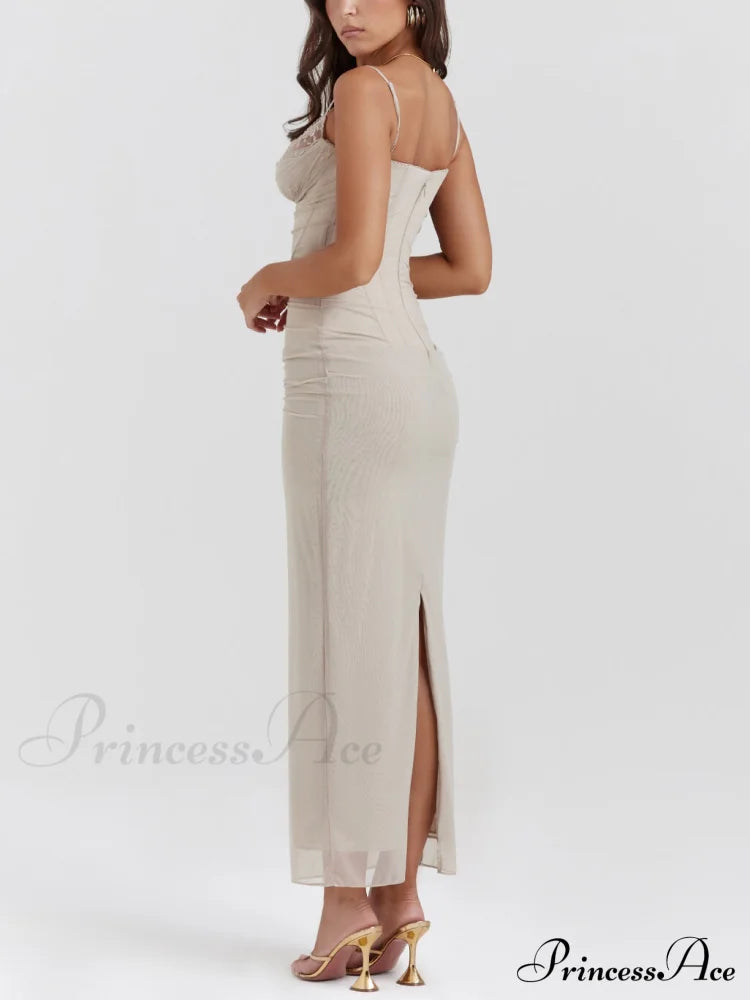 Sexy Slim Fit Hip-Hugging Graceful Slit Mesh Long Skirt