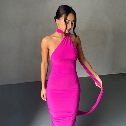 One Shoulder Ruched Backless Evening Maxi Dress 2