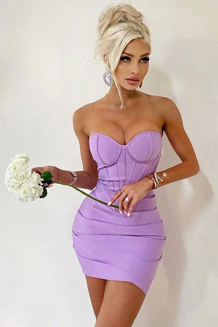 Sweetheart Neck Corset Bandage Horizontal Panel Bodycon Mini Dress