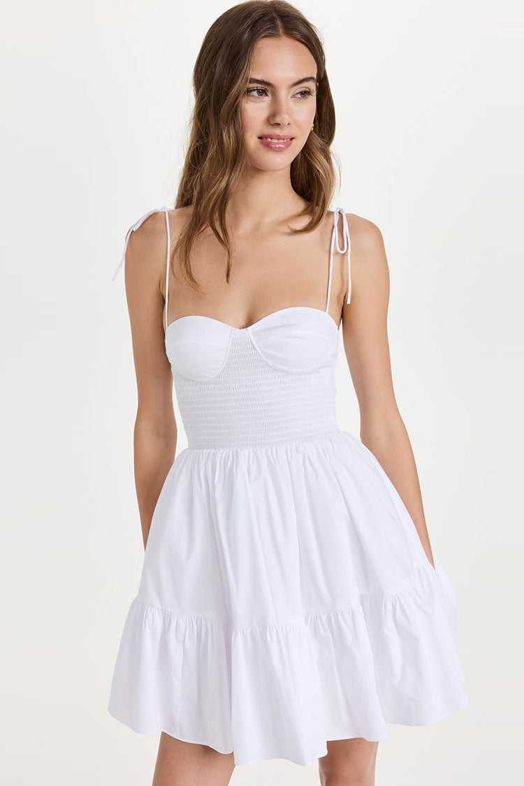 Sweetheart Tie Shoulder Smocked Bodice Tiered Ruffle Mini Dress