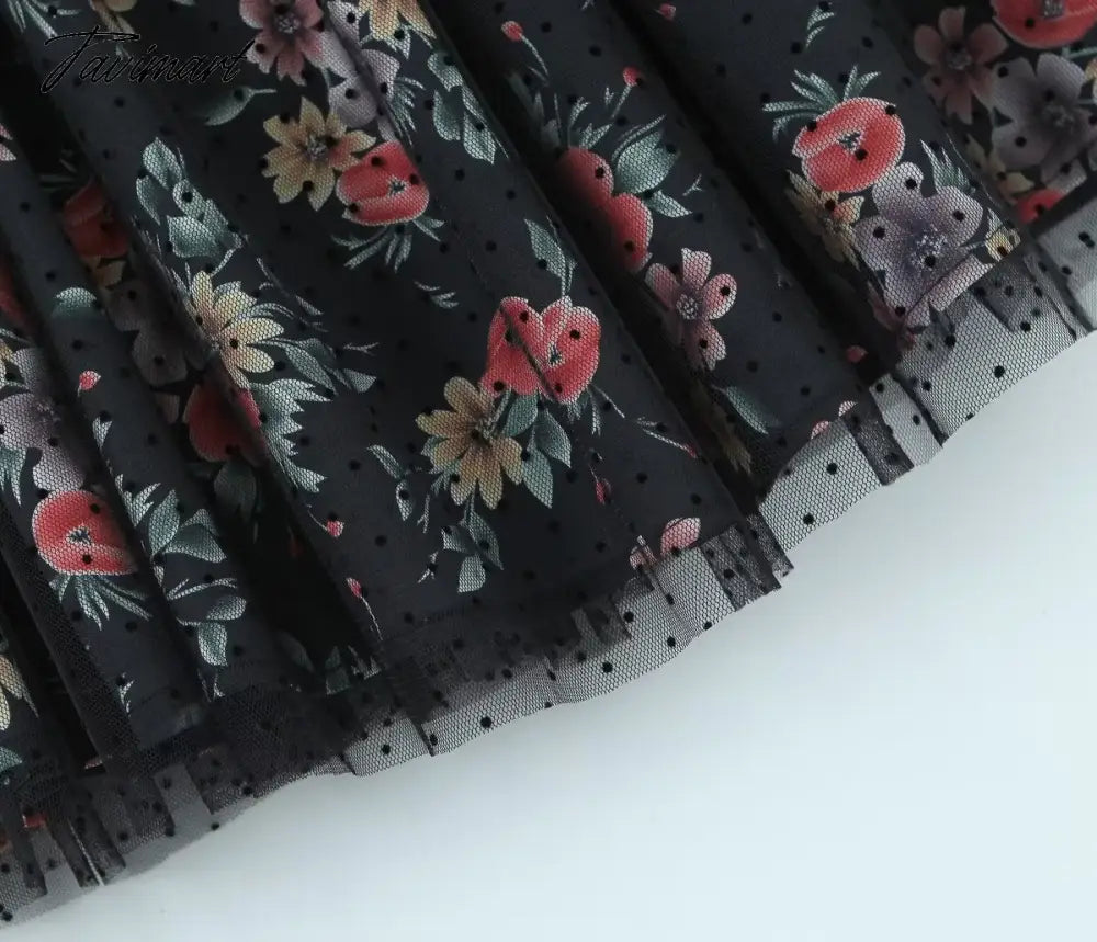 Sexy Women Black Flower Print Spliced Mesh Bra Corset style Mini Dress Slim Waist Party Skater Bow Lacing up Sling Robe