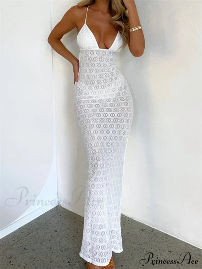 Sexy Women Mesh Sheer See Through Lace Patchwork Backless Deep V-neck Slim Fit Party Beachwear