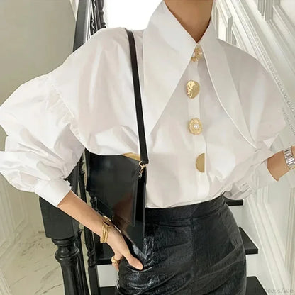 Sharp Corner Cotton Long Sleeve Office Blouse