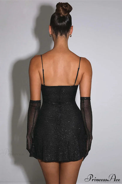 Shiny Slim Spaghetti Strap Slit Party Dress