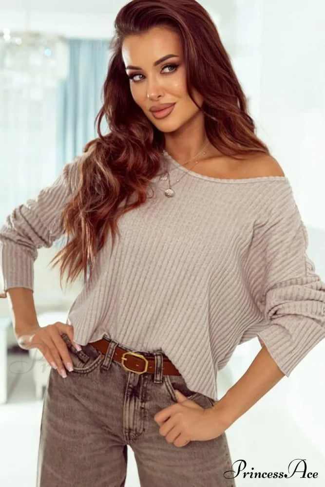 Shoulder Round Ribbed Neck Arm Long Drop Shirt