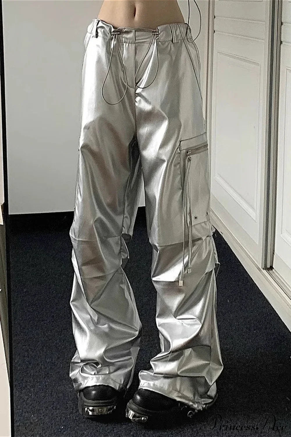 Silver Cuffed High Waist Cargo Pants