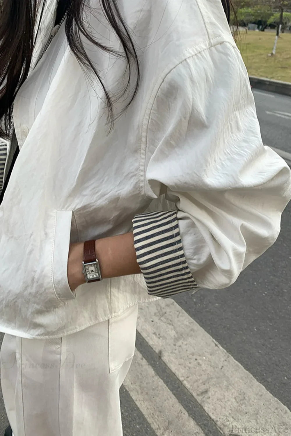 Simple Striped Sleeve Patchwork Casual Jacket
