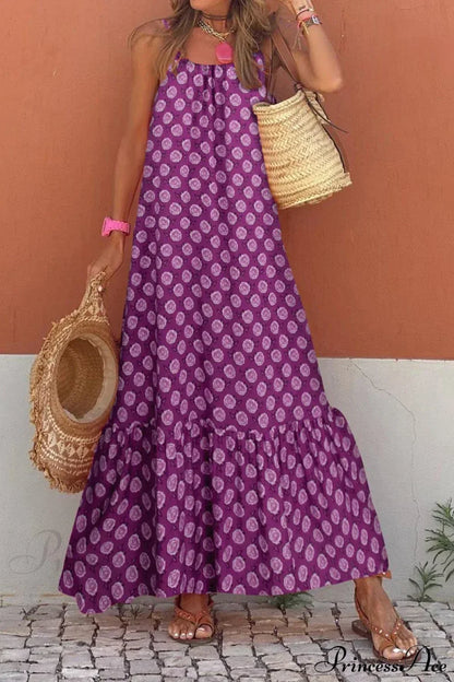 Sleeveless Print Summer Spaghetti Strap Boho Dress