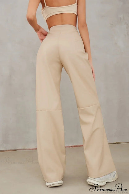 Slim Faux Leather High Waist Wide Leg Pants