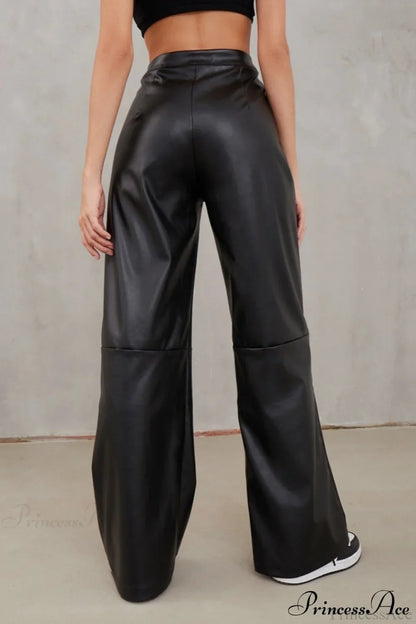 Slim Faux Leather High Waist Wide Leg Pants