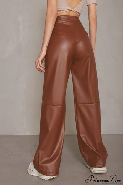 Slim Faux Leather High Waist Wide Leg Pants