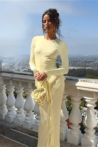 Slim Ruffled Hem Elegant Maxi Dress