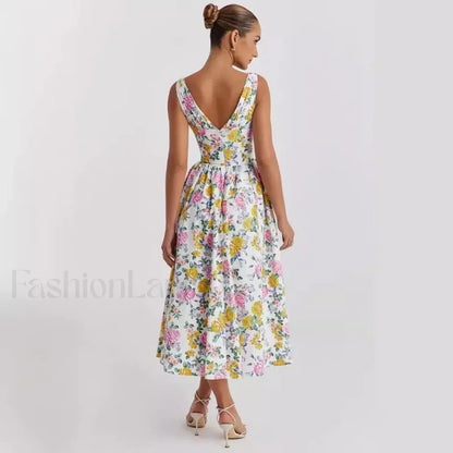 Slimming V-Neck Midi Floral Dress