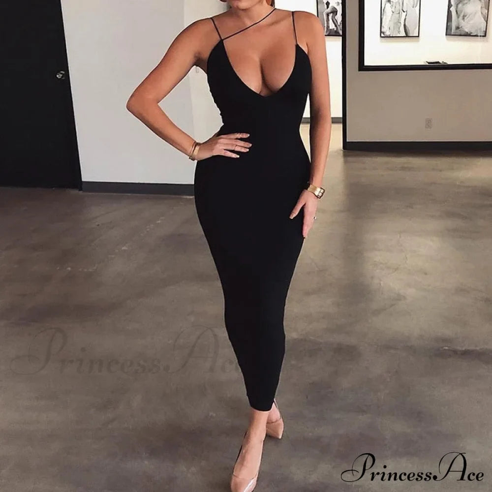 Sling V-neck Slim Fit Bodycon Long Dress