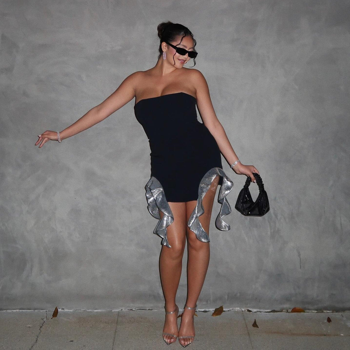 Strapless Sequin Ruffle Tiered Mini Dress