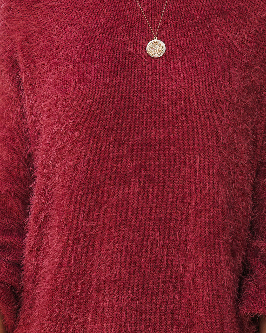 Fuzzy Eyelash Knit Crew Neck Mini Sweater Dress