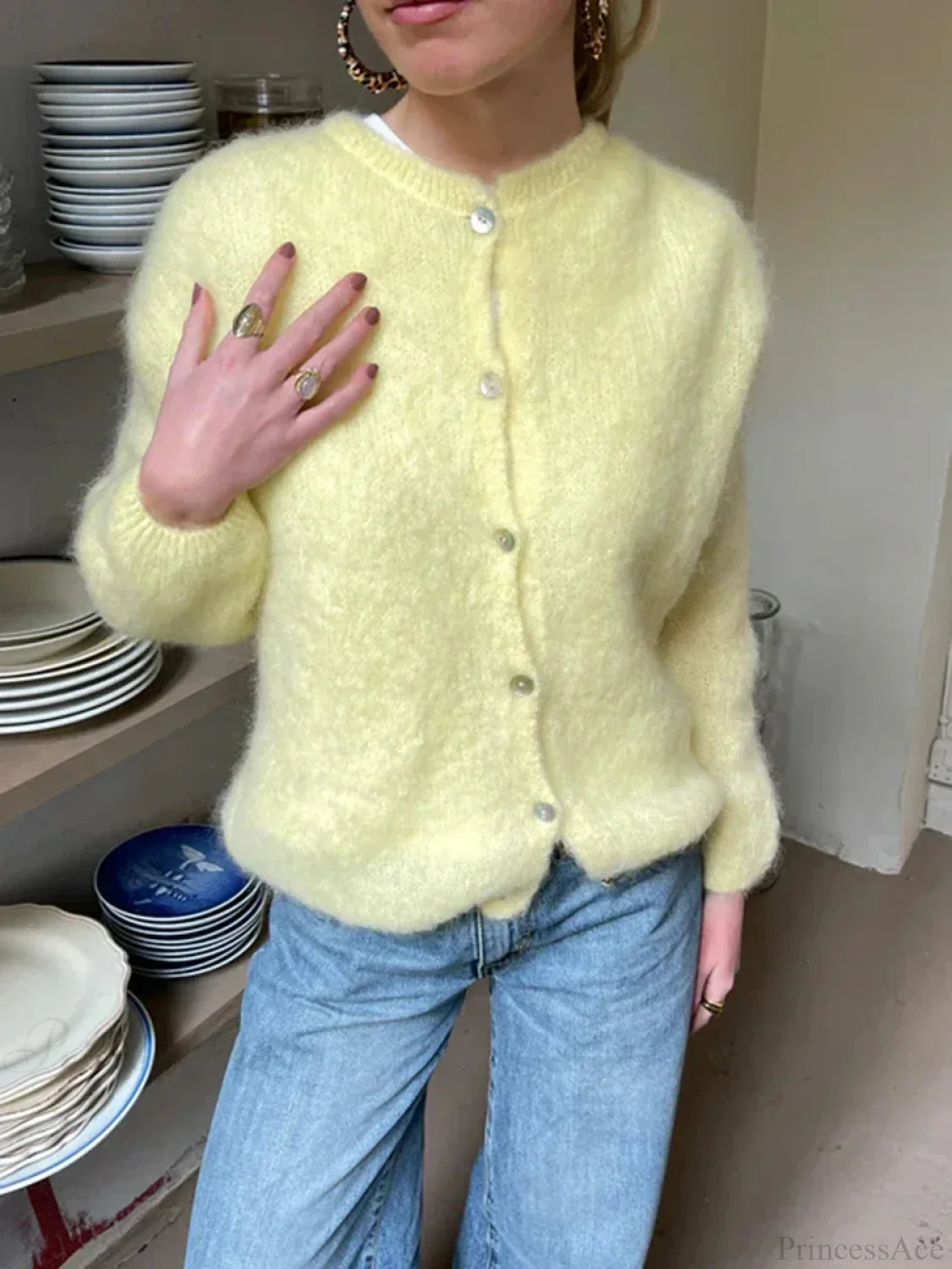 Solid Color Button-Down Long Sleeve Cardigan