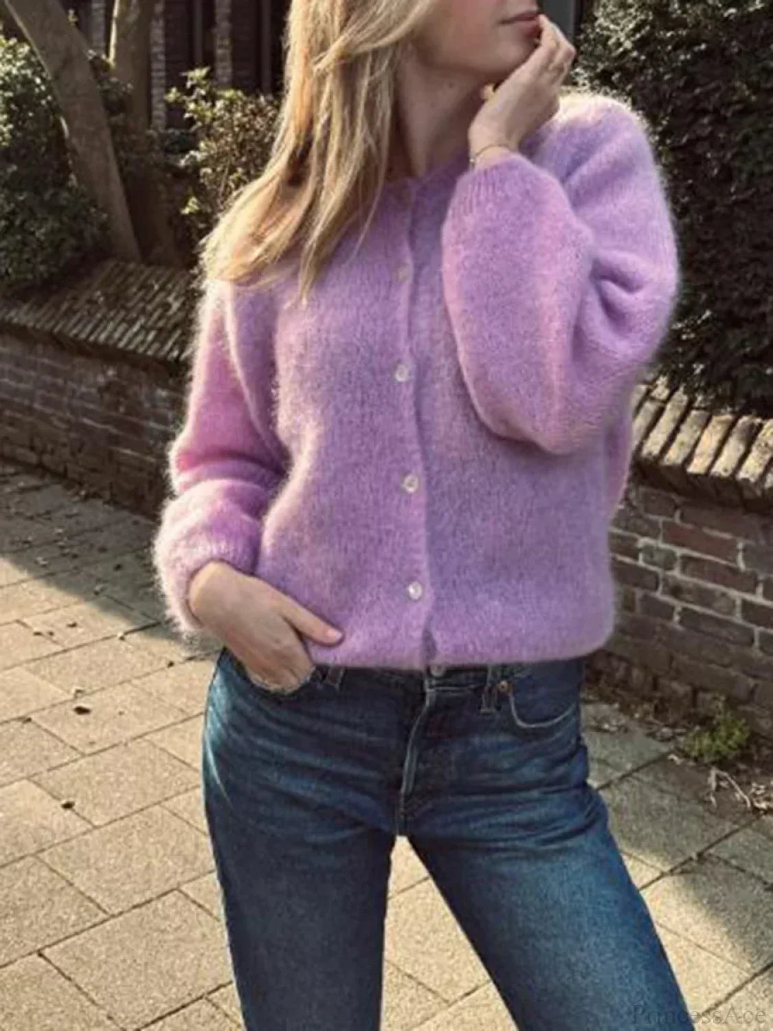 Solid Color Button-Down Long Sleeve Cardigan