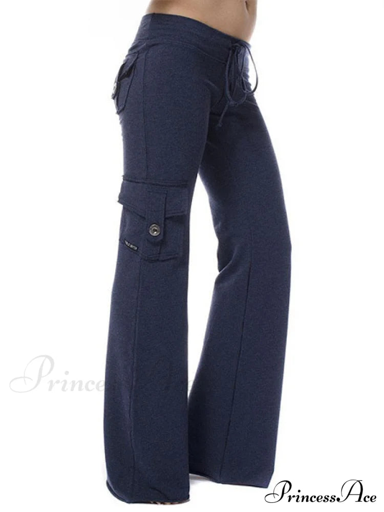 Solid Color Cargo Jogger Drawstring Elastic Waist Trousers