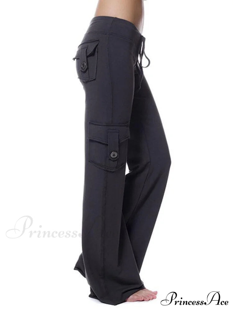 Solid Color Cargo Jogger Drawstring Elastic Waist Trousers