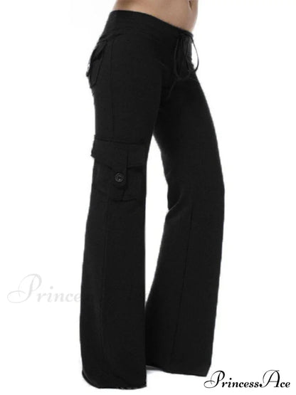Solid Color Cargo Jogger Drawstring Elastic Waist Trousers