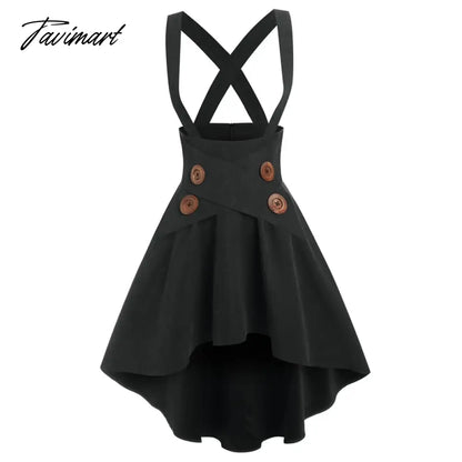 Solid Color High Waist Mock Button Crossover High-low Suspender Skirt Y2K Girls Dance Mini KOL Faldas For Student Spring Autumn