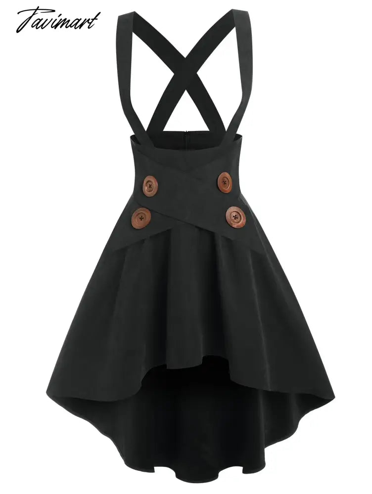 Solid Color High Waist Mock Button Crossover High-low Suspender Skirt Y2K Girls Dance Mini KOL Faldas For Student Spring Autumn