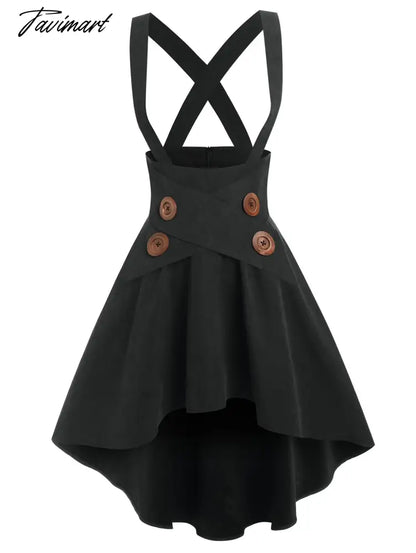 Solid Color High Waist Mock Button Crossover High-low Suspender Skirt Y2K Girls Dance Mini KOL Faldas For Student Spring Autumn