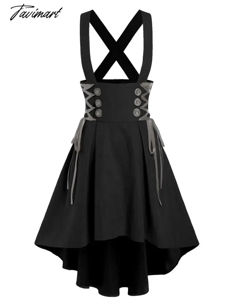 Solid Color High Waist Mock Button Crossover High-low Suspender Skirt Y2K Girls Dance Mini KOL Faldas For Student Spring Autumn