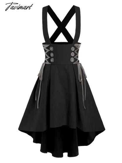 Solid Color High Waist Mock Button Crossover High-low Suspender Skirt Y2K Girls Dance Mini KOL Faldas For Student Spring Autumn