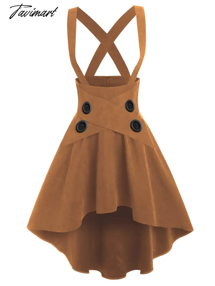 Solid Color High Waist Mock Button Crossover High-low Suspender Skirt Y2K Girls Dance Mini KOL Faldas For Student Spring Autumn
