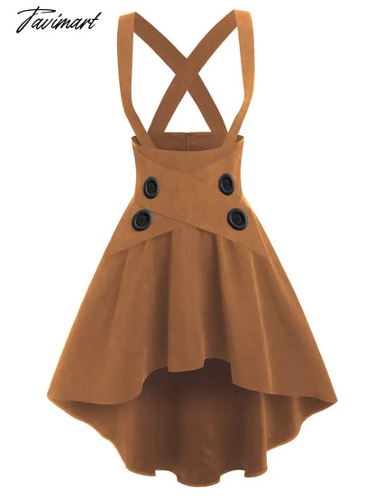 Solid Color High Waist Mock Button Crossover High-low Suspender Skirt Y2K Girls Dance Mini KOL Faldas For Student Spring Autumn
