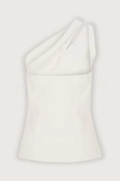Full of Design Solid Color One Shoulder Asymmetric Slit Button Casual Vest