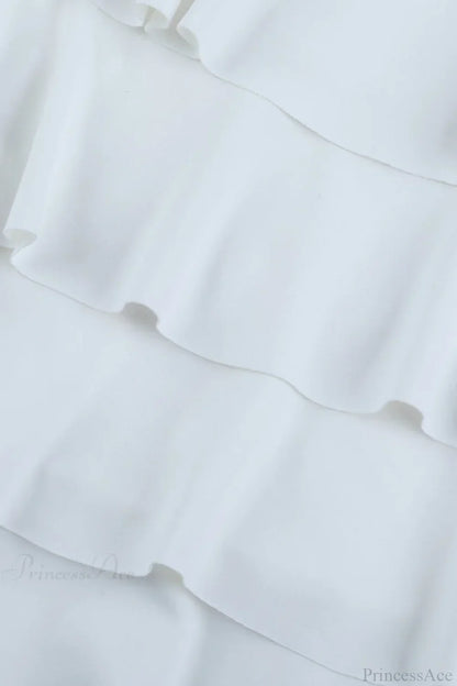 Crew Neck Long Sleeve Tiered Ruffle Puff Mini Dress