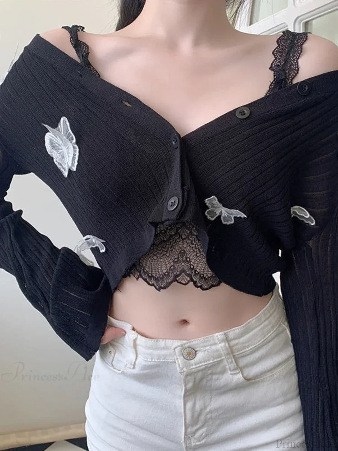 Solid Lantern Sleeve Button Down Knit Cardigan