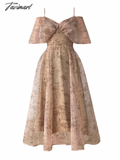 Spaghetti Strap Dress Vintage Women Floral Fashion Elegant Slim A-line Printed Dresses Summer Ladies Evening Female Clothes