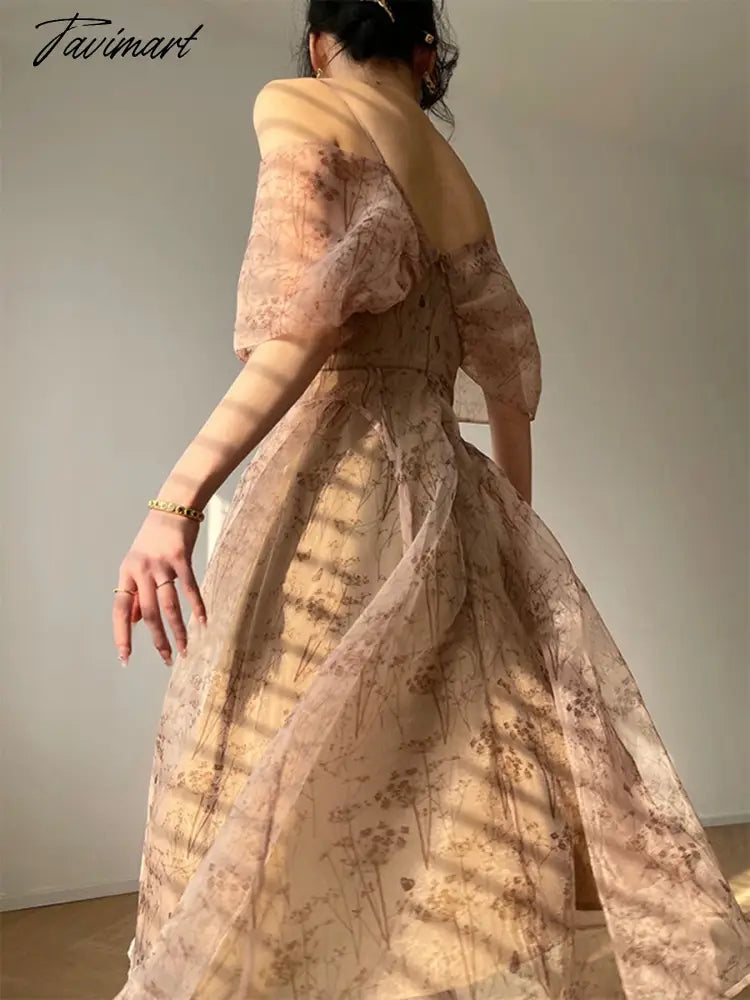 Spaghetti Strap Dress Vintage Women Floral Fashion Elegant Slim A-line Printed Dresses Summer Ladies Evening Female Clothes