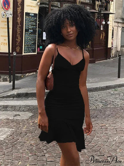 Spaghetti Straps Ruffles Mini Club Party Sleeveless Slip Summer Sun Midi Dress