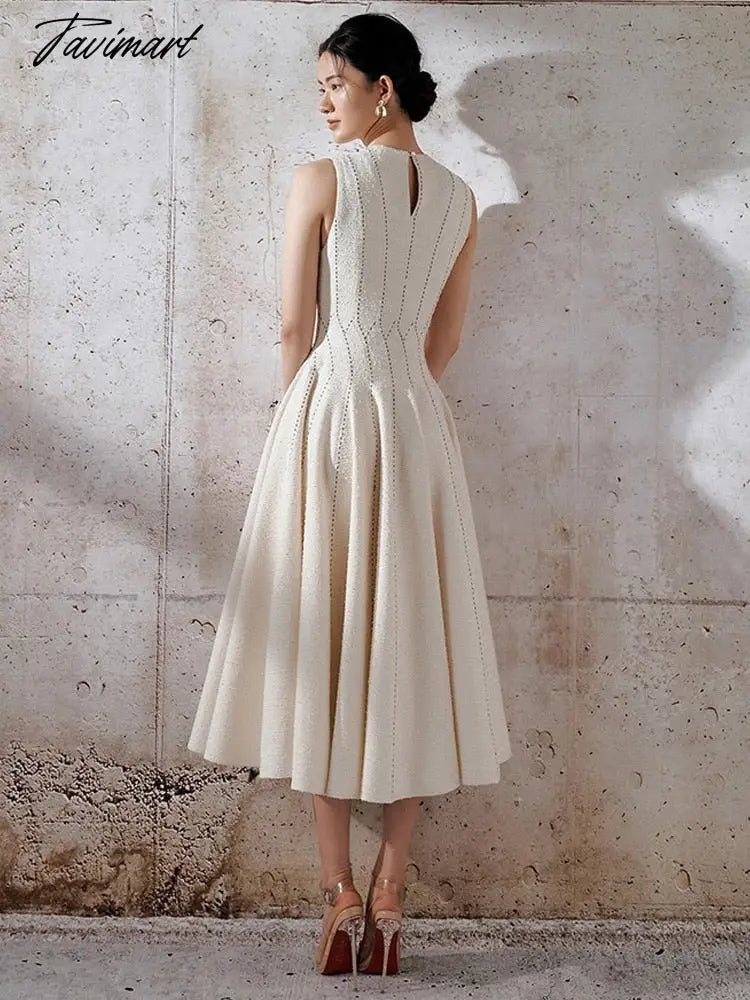 Spring Autumn Dresses Woman Round Neck Sleeveless Striped Woolen Elegant Vestidos De Fiesta