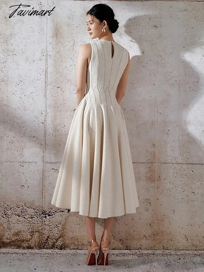 Spring Autumn Dresses Woman Round Neck Sleeveless Striped Woolen Elegant Vestidos De Fiesta