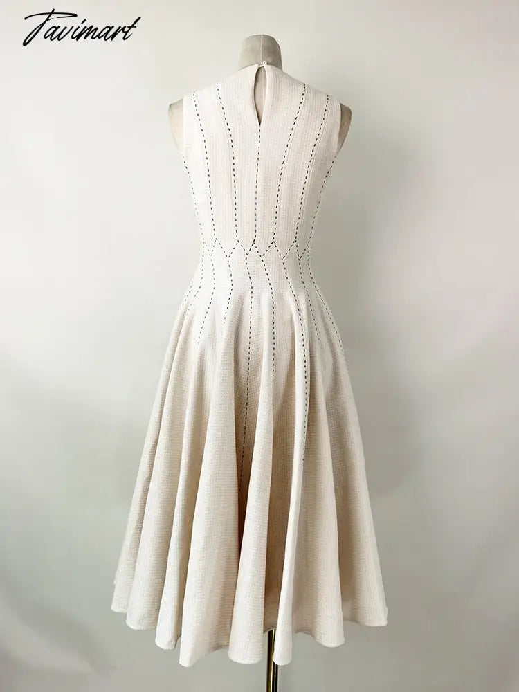 Spring Autumn Dresses Woman Round Neck Sleeveless Striped Woolen Elegant Vestidos De Fiesta