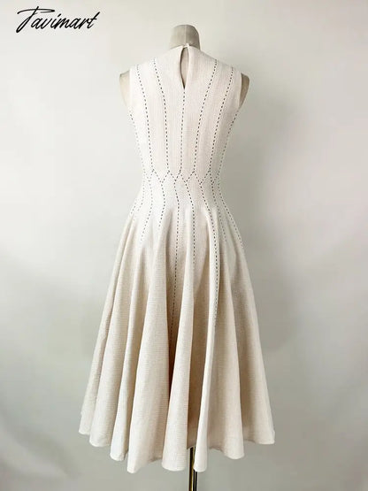 Spring Autumn Dresses Woman Round Neck Sleeveless Striped Woolen Elegant Vestidos De Fiesta