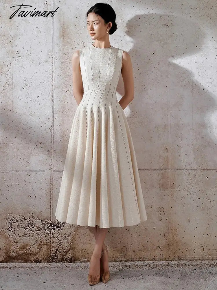 Spring Autumn Dresses Woman Round Neck Sleeveless Striped Woolen Elegant Vestidos De Fiesta