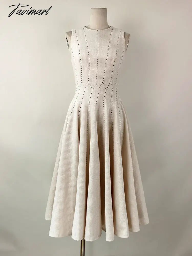Spring Autumn Dresses Woman Round Neck Sleeveless Striped Woolen Elegant Vestidos De Fiesta