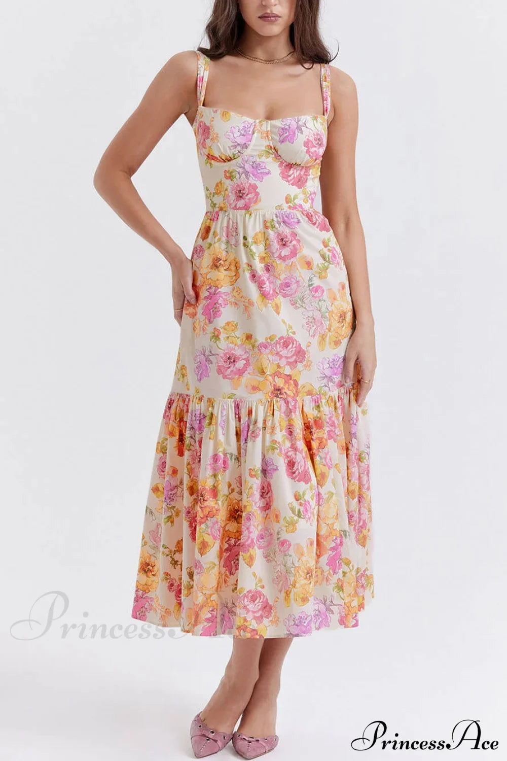 Strap A-Hem Stylish Floral Midi Dress