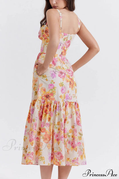 Strap A-Hem Stylish Floral Midi Dress